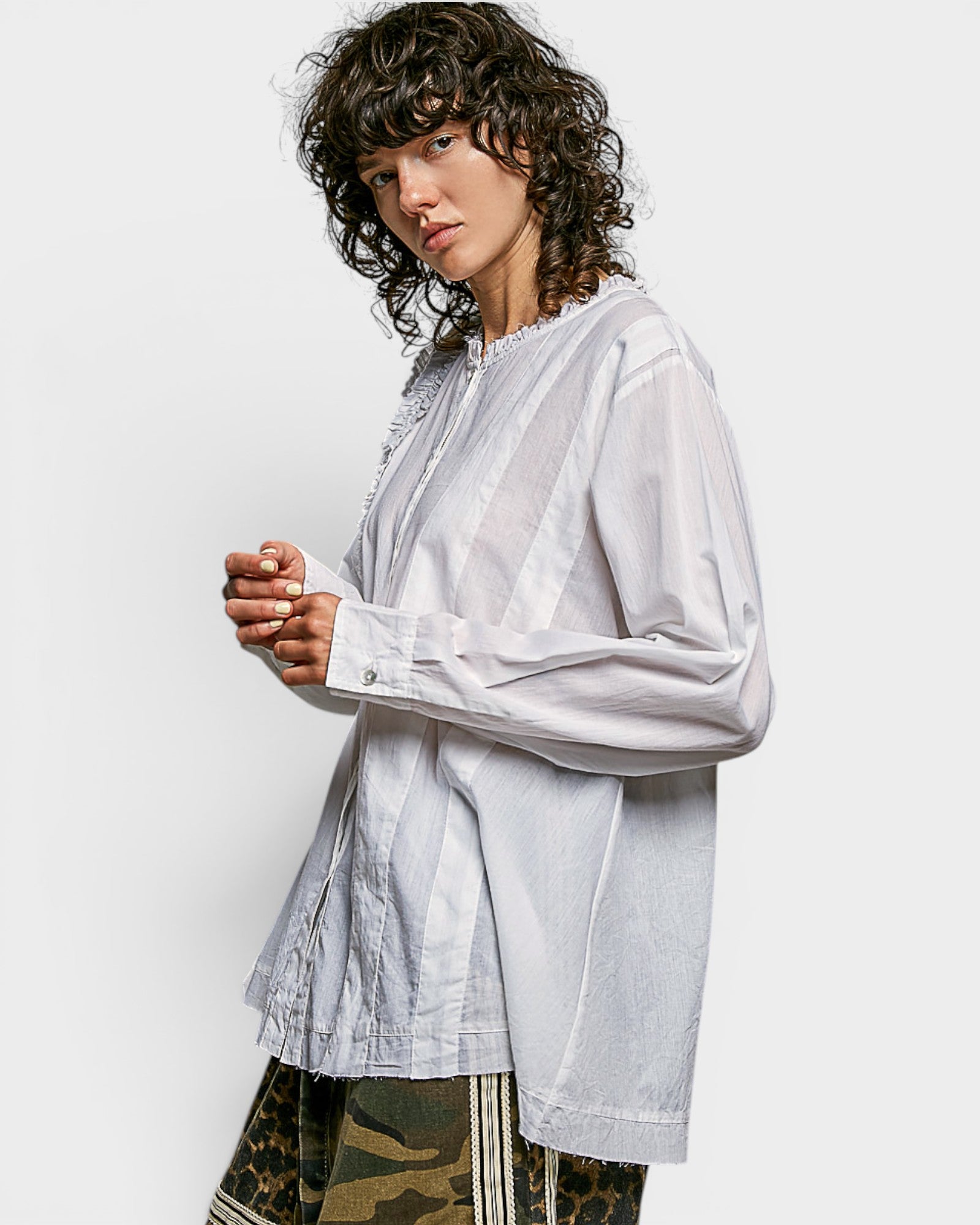 Ivory Ruffle Button Front Cotton Top