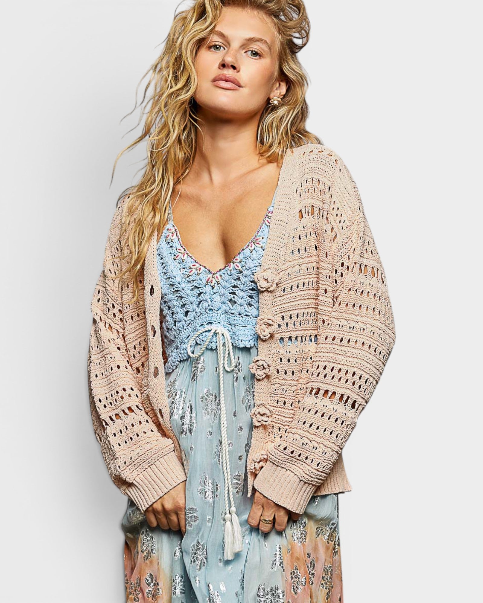 Blush Open Knit Cardigan