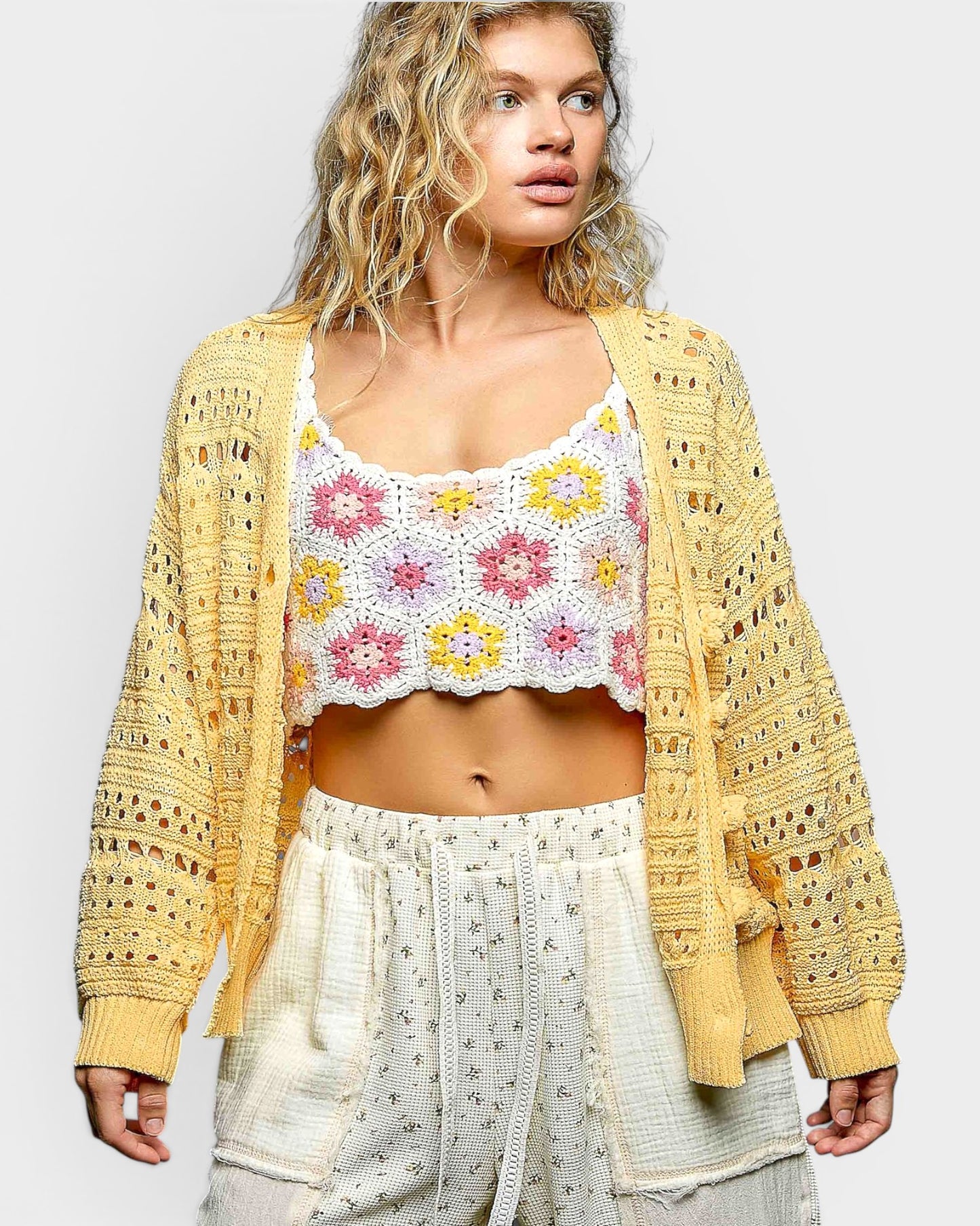 Yellow Open Knit Cardigan