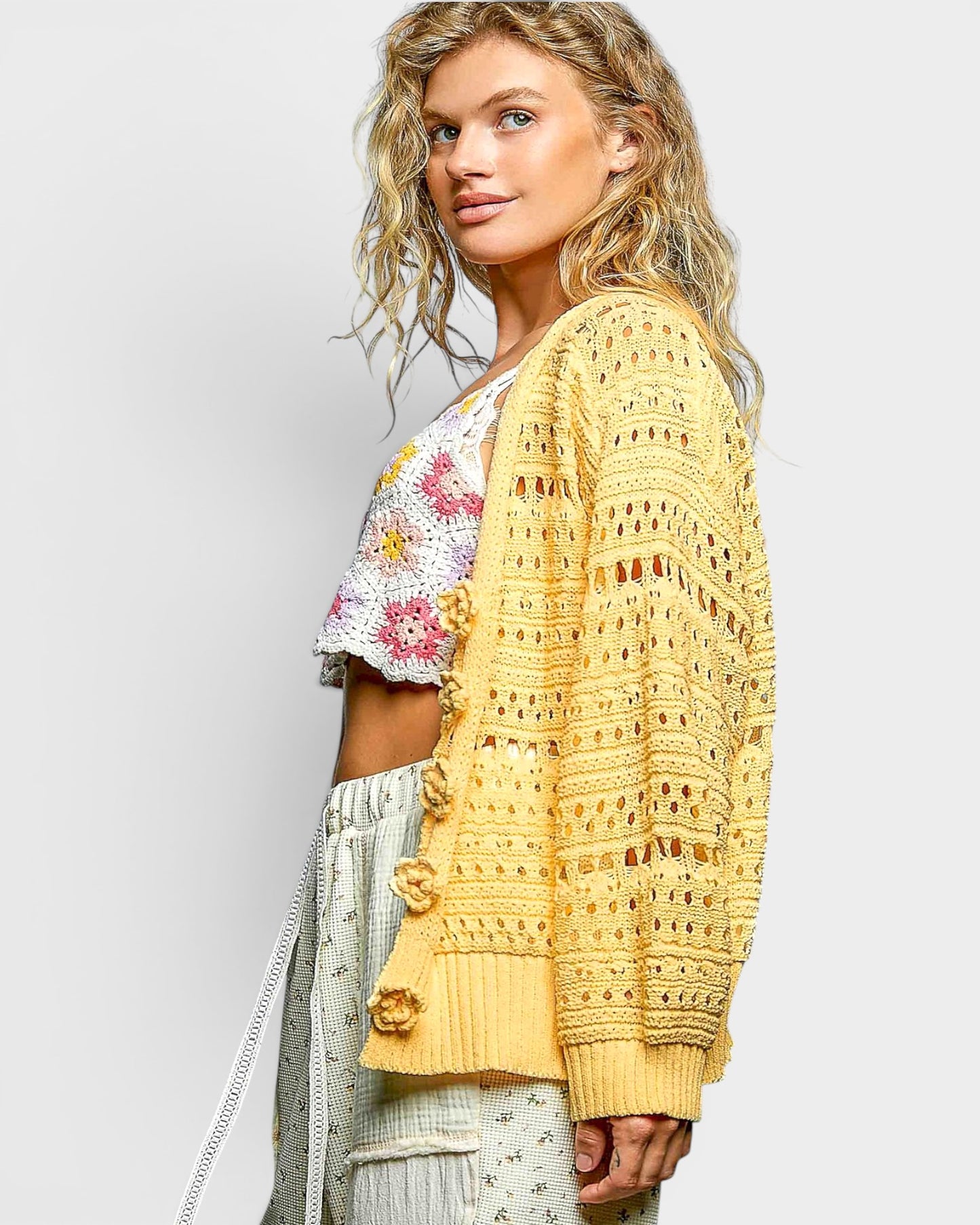 Yellow Open Knit Cardigan