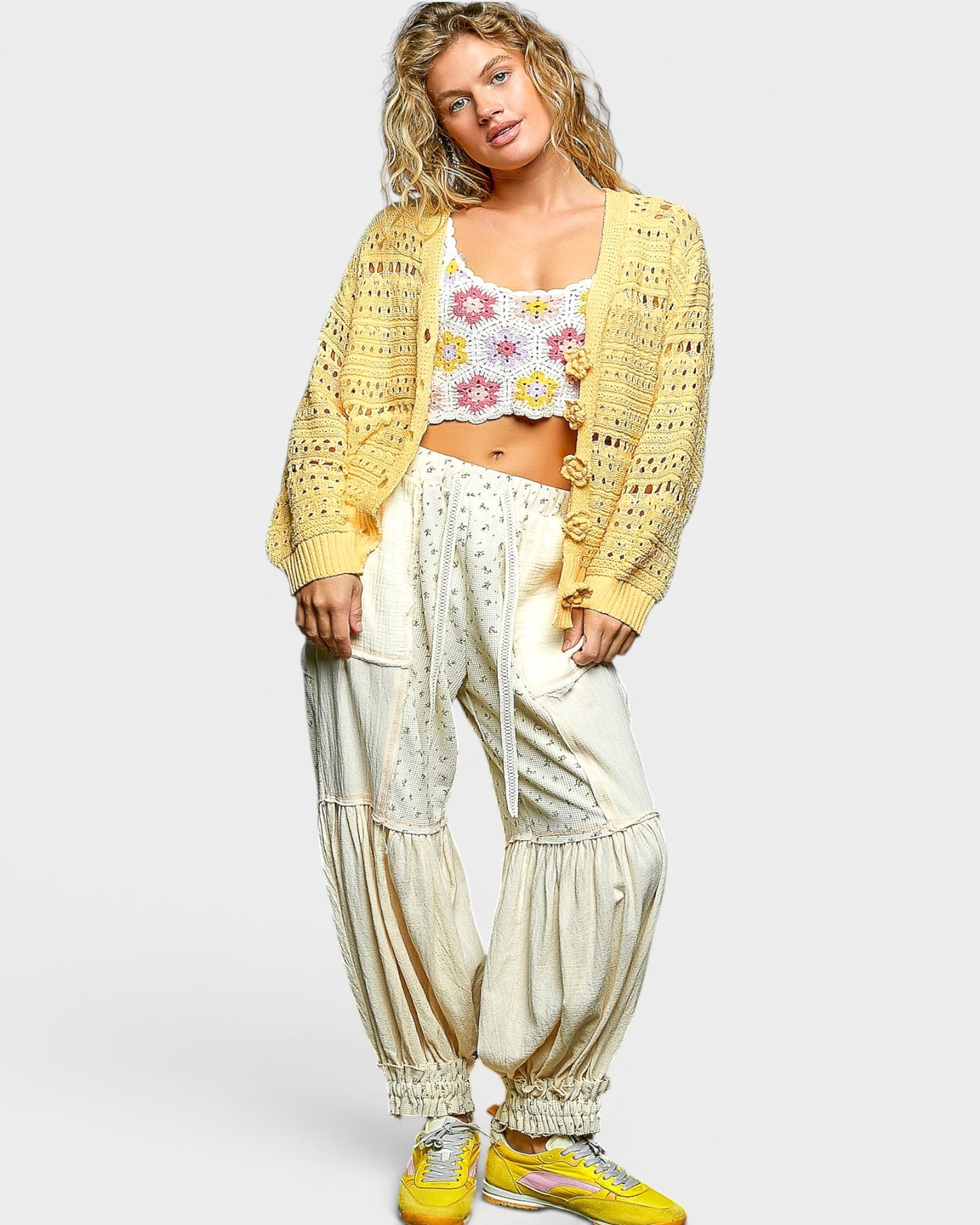 Yellow Open Knit Cardigan