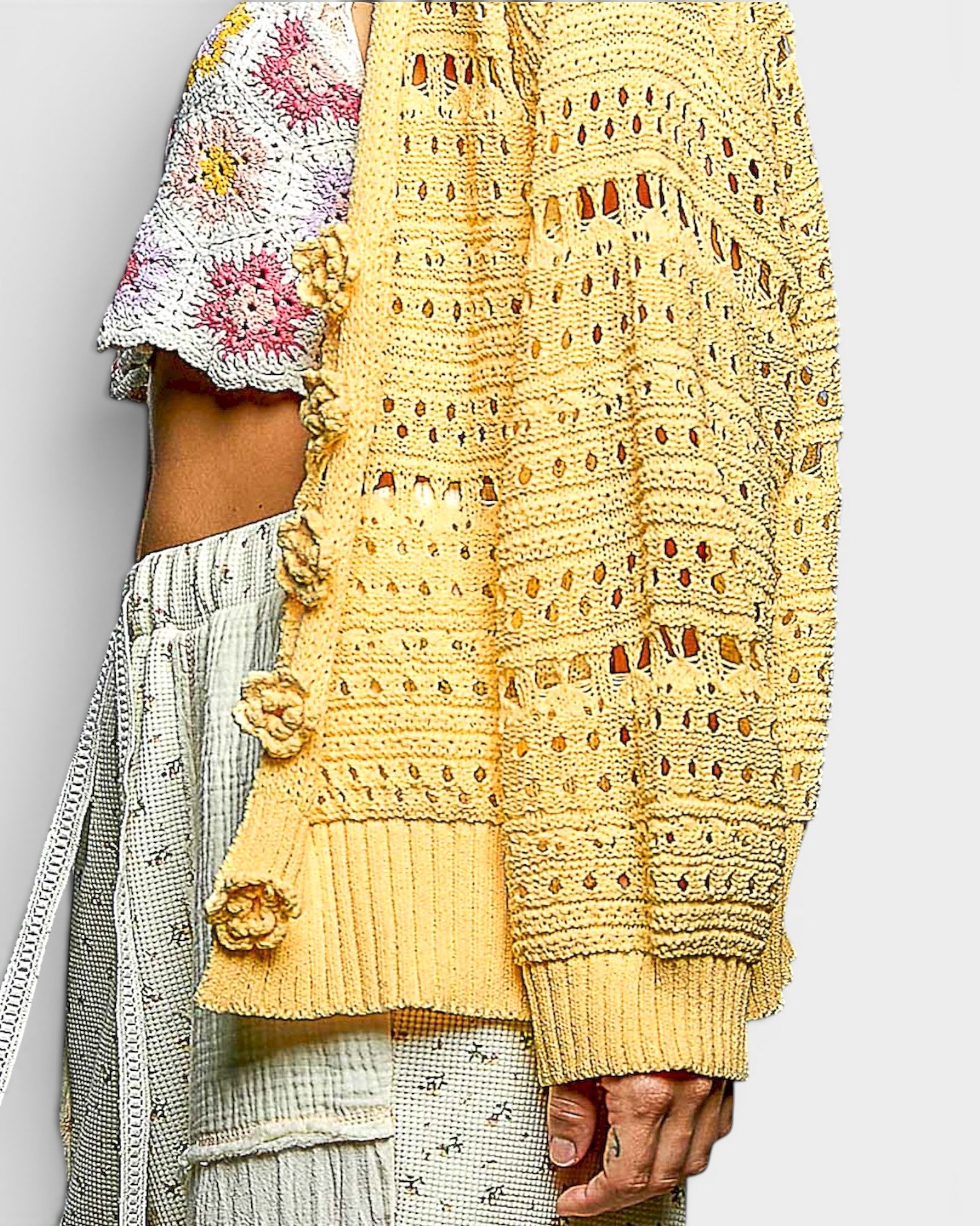 Yellow Open Knit Cardigan
