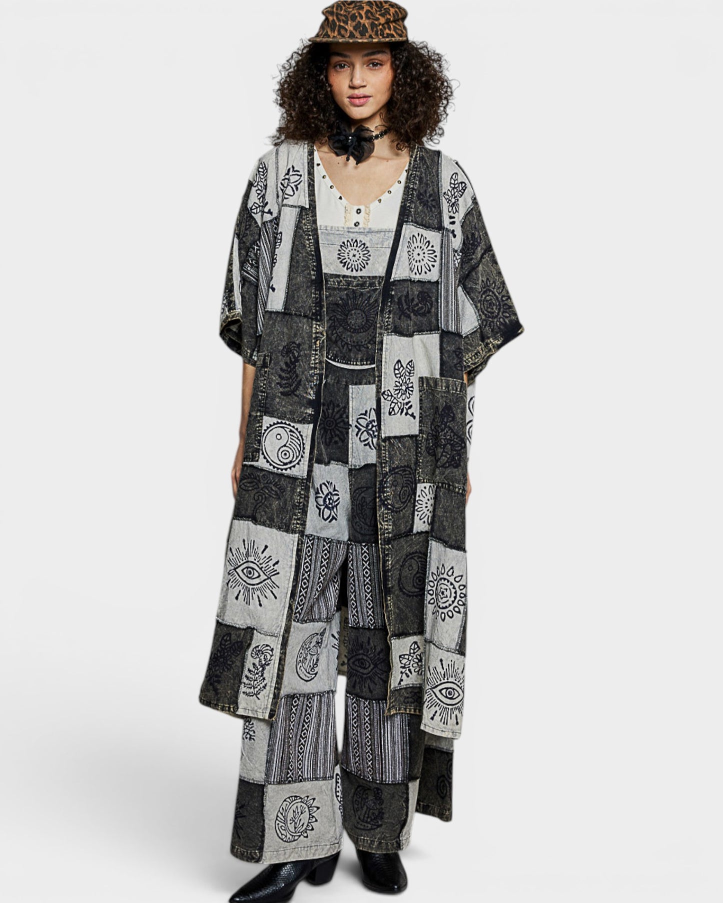 Charcoal Patchwork Boho Duster Kimono