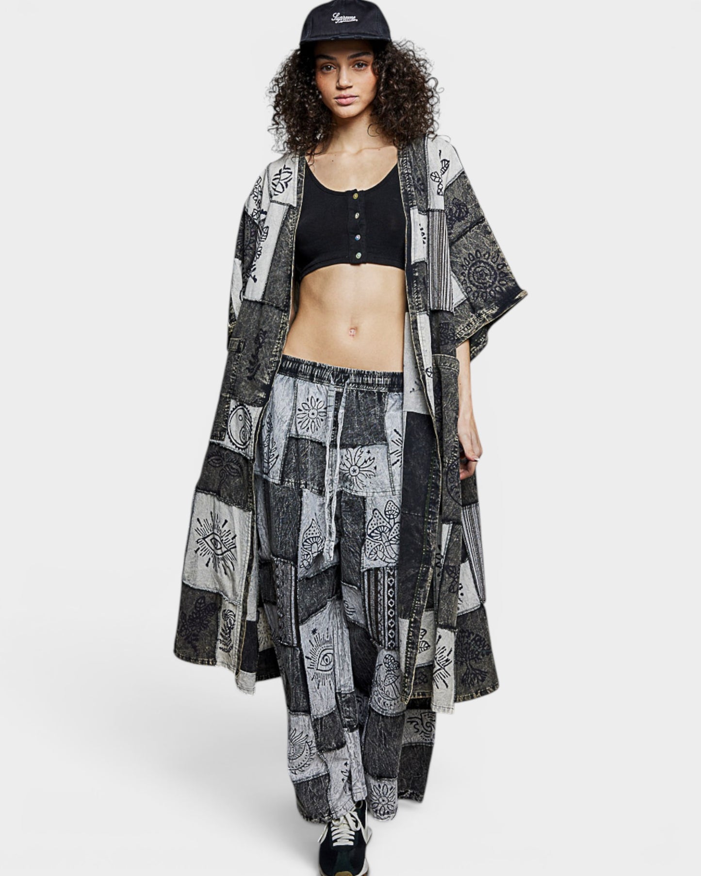 Charcoal Patchwork Boho Duster Kimono