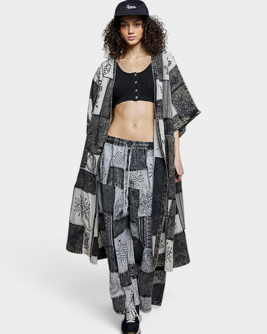 Charcoal Patchwork Boho Duster Kimono