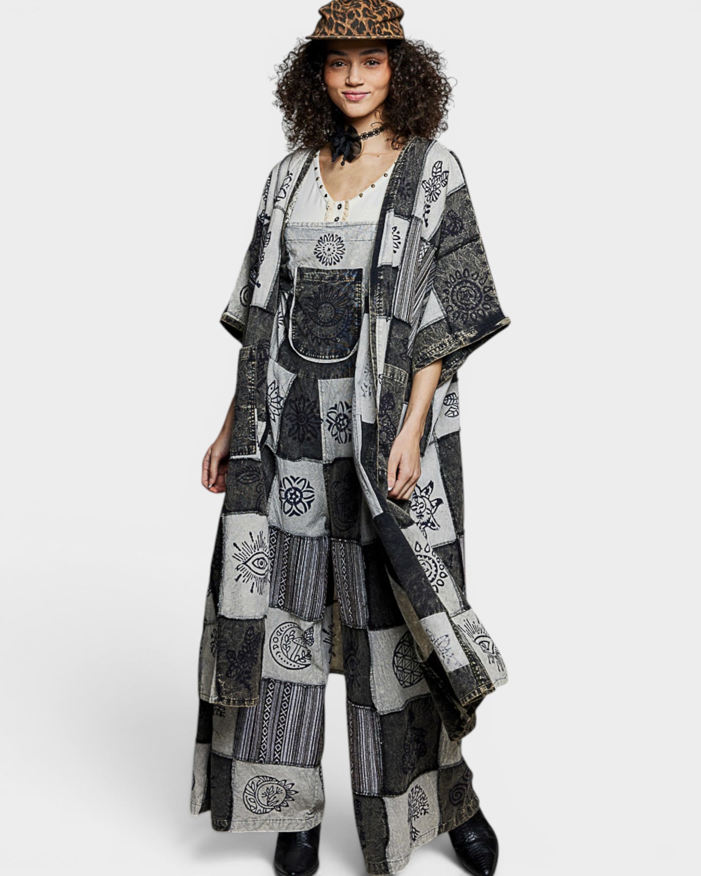 Charcoal Patchwork Boho Duster Kimono