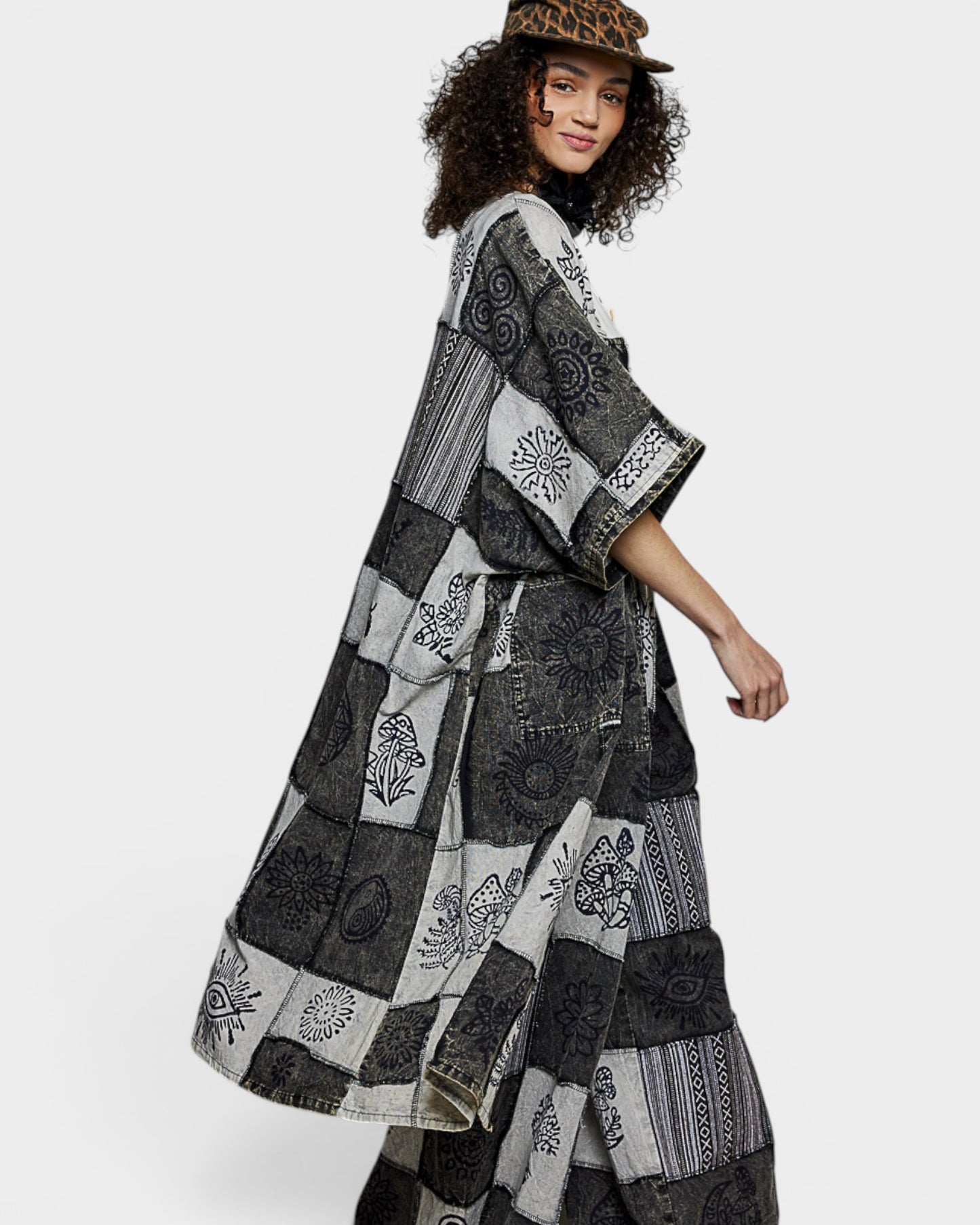 Charcoal Patchwork Boho Duster Kimono