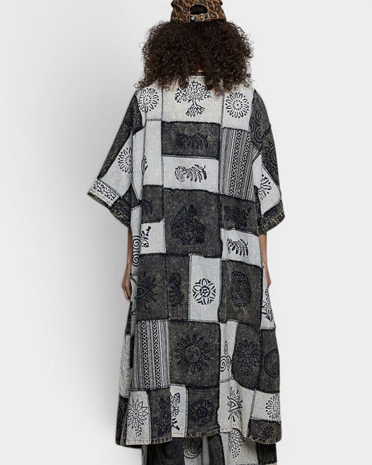Charcoal Patchwork Boho Duster Kimono