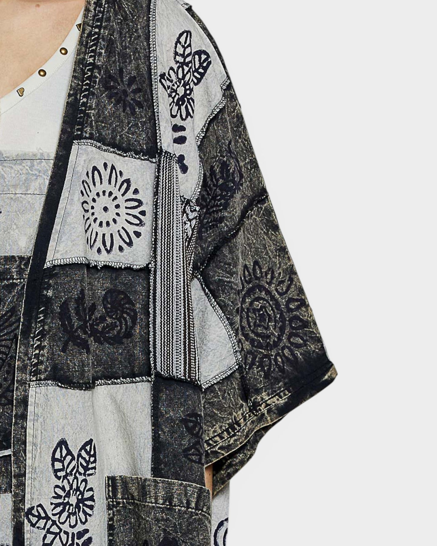 Charcoal Patchwork Boho Duster Kimono