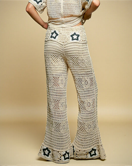 Natural Crochet Star Flare Leg Pants