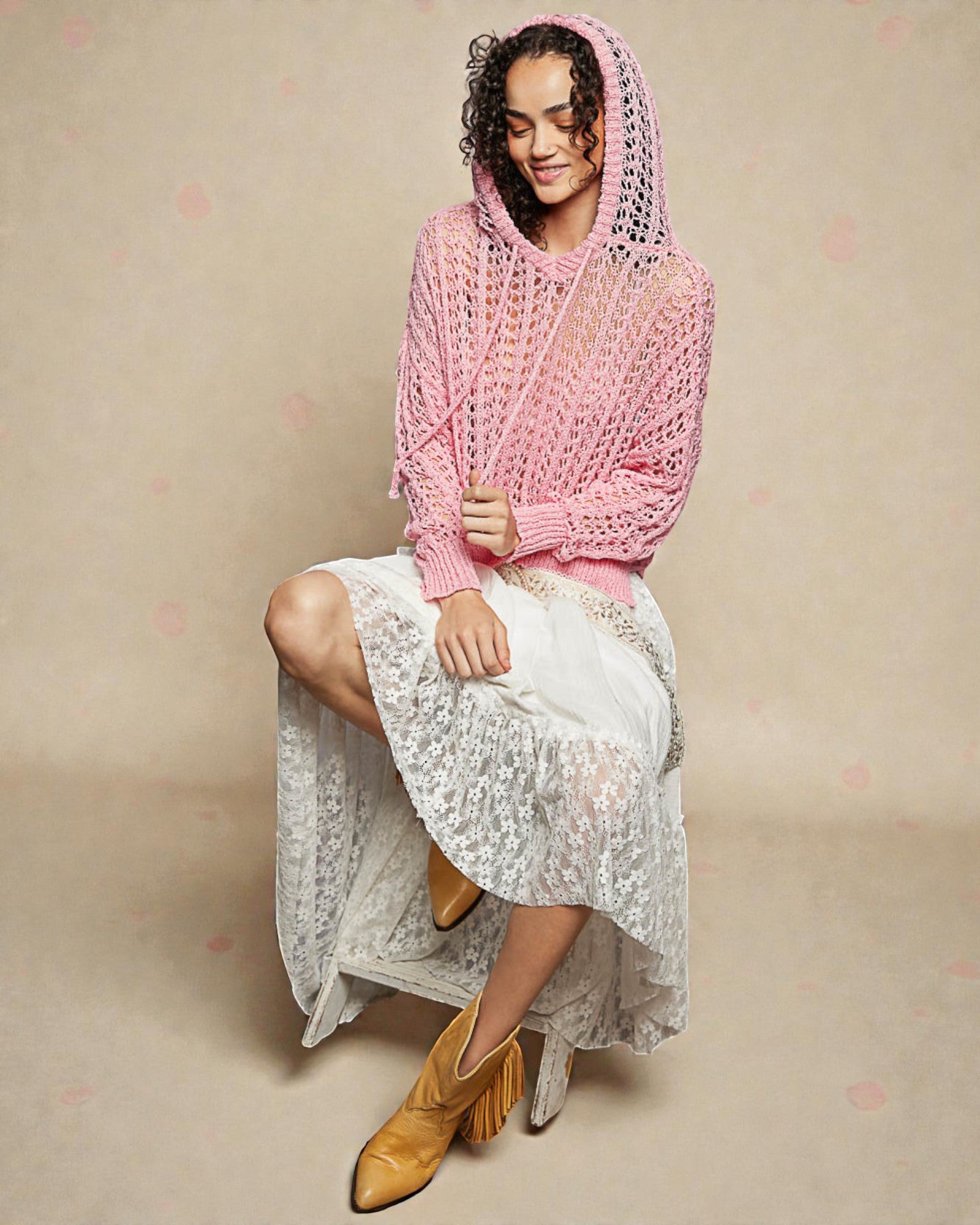 Rose Crochet Hooded Sweater