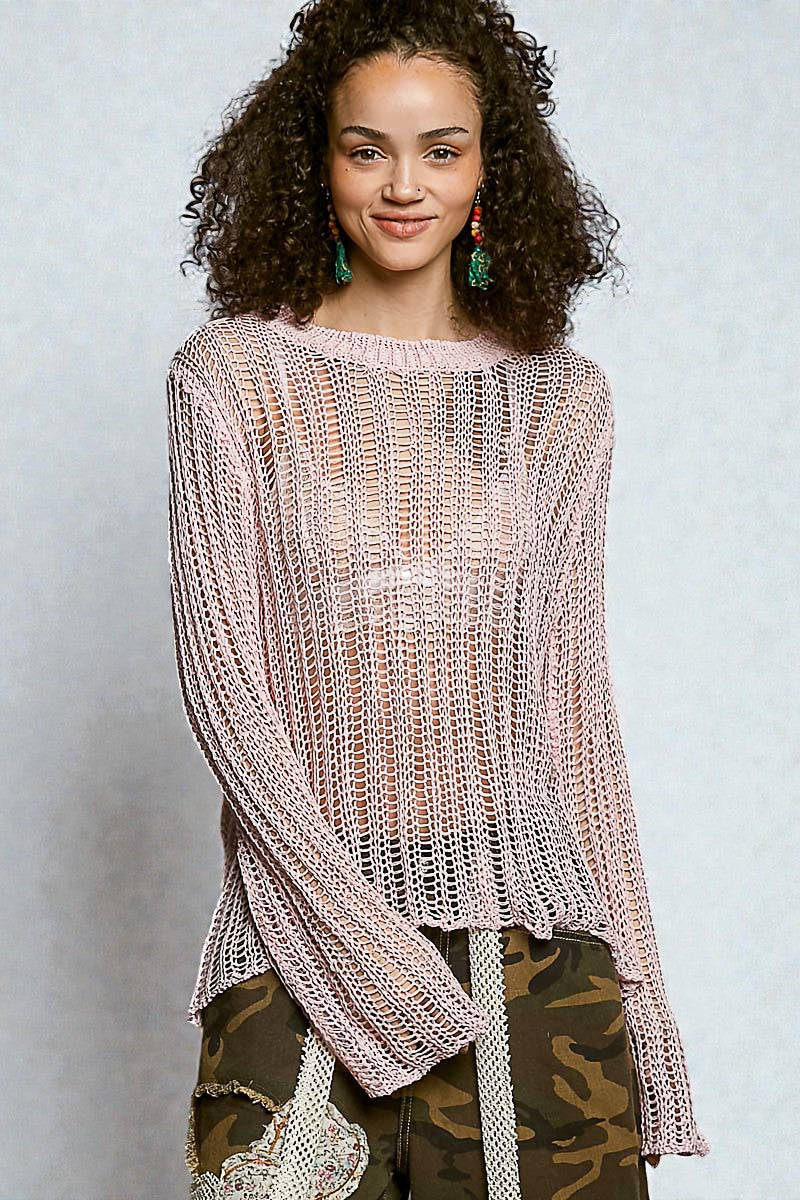 Blush Mist Open Knit Long Sleeve Sweater