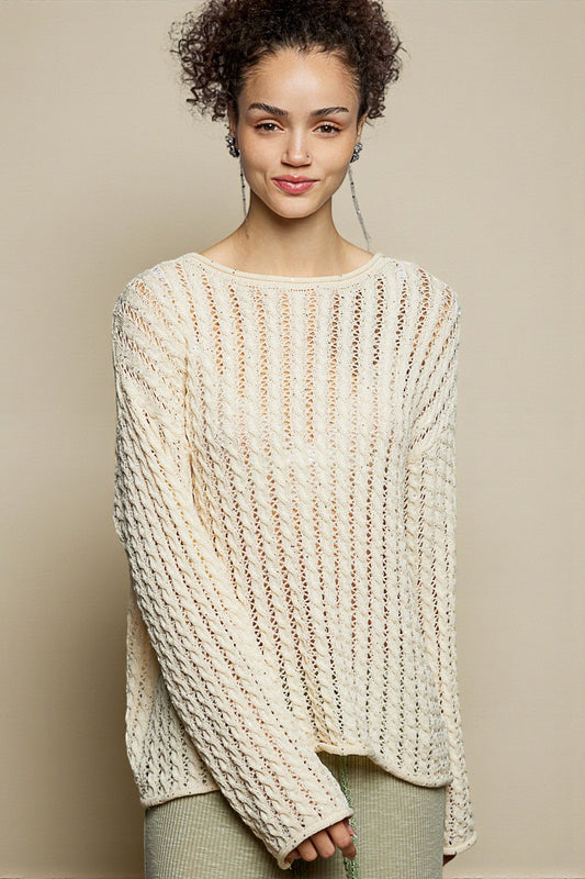 Creamy Ivory Lace Knit Long Sleeve Top