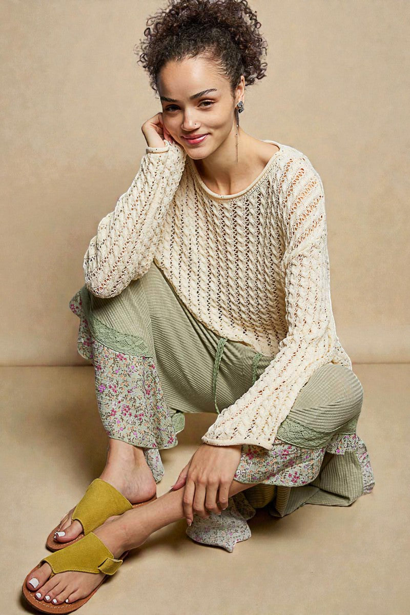 Creamy Ivory Lace Knit Long Sleeve Top