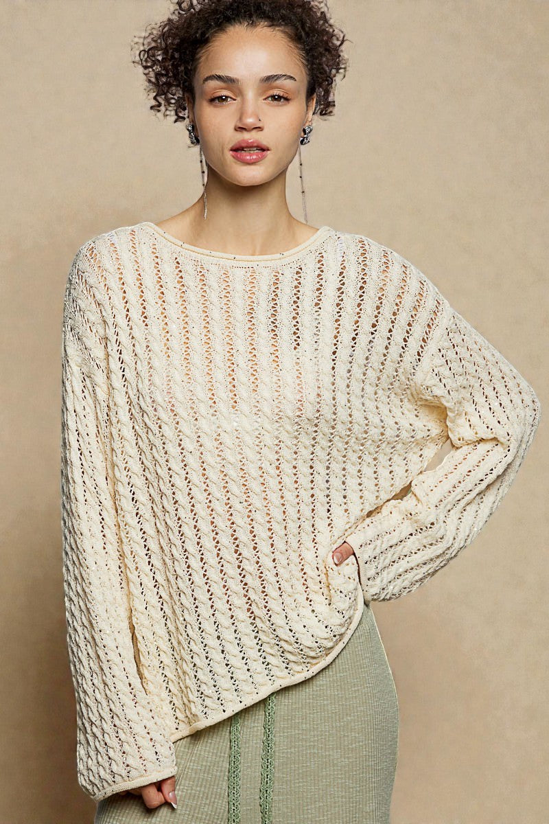 Creamy Ivory Lace Knit Long Sleeve Top