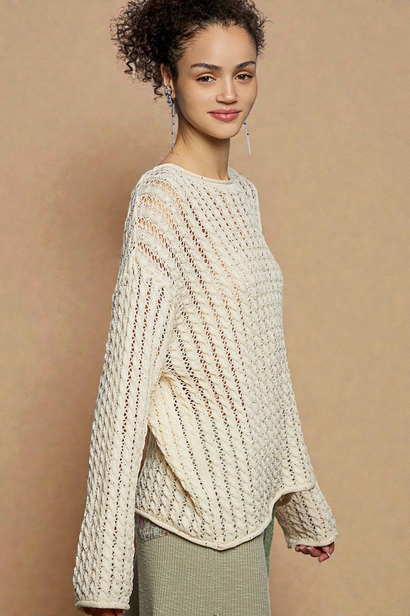Creamy Ivory Lace Knit Long Sleeve Top
