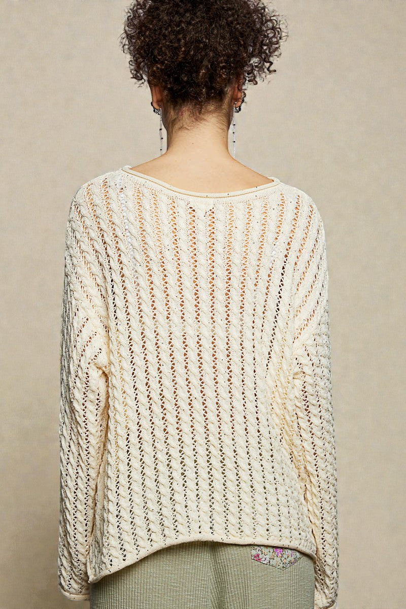 Creamy Ivory Lace Knit Long Sleeve Top