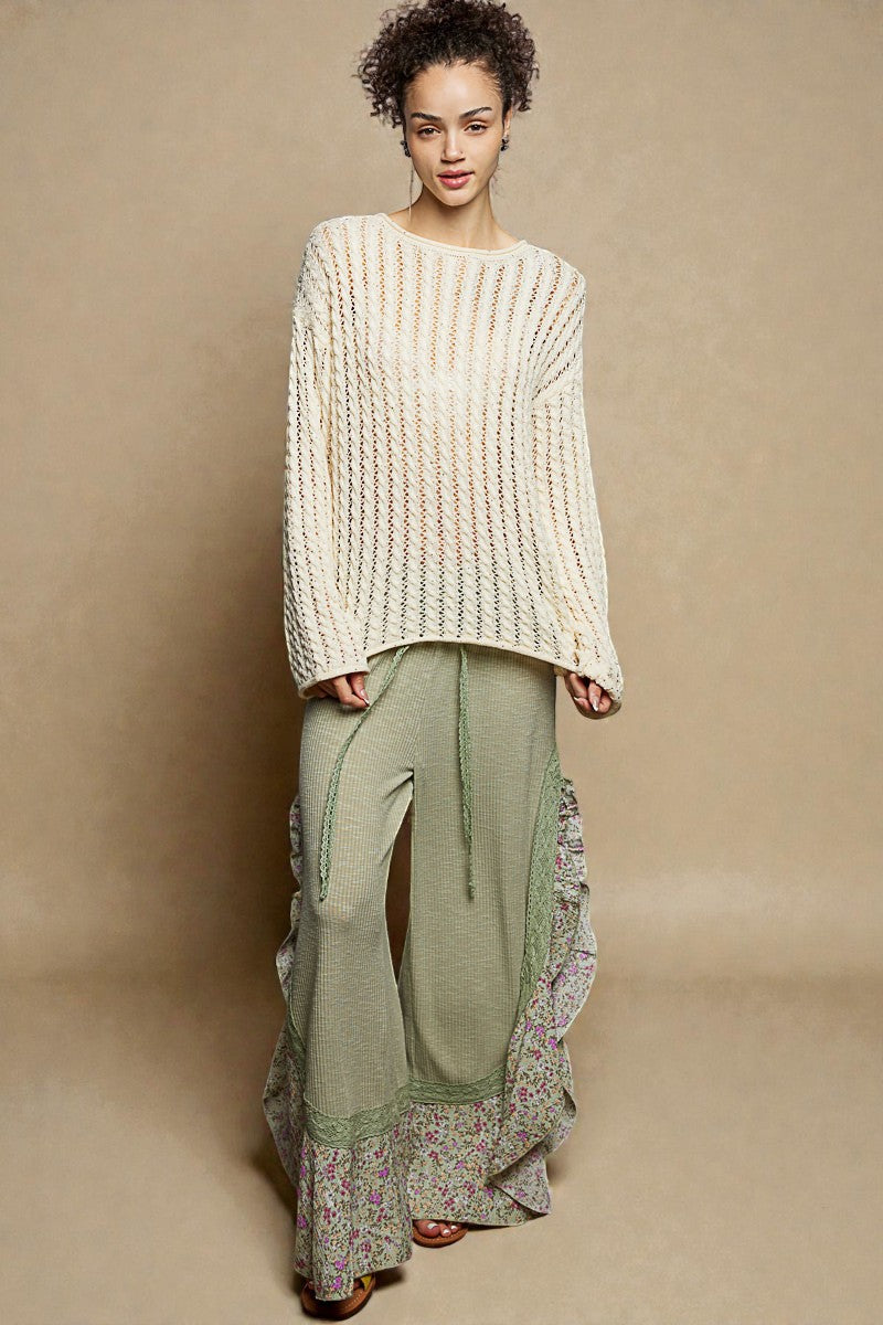 Creamy Ivory Lace Knit Long Sleeve Top