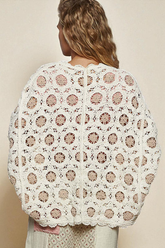 Ivory Crochet Open Knit Kimono