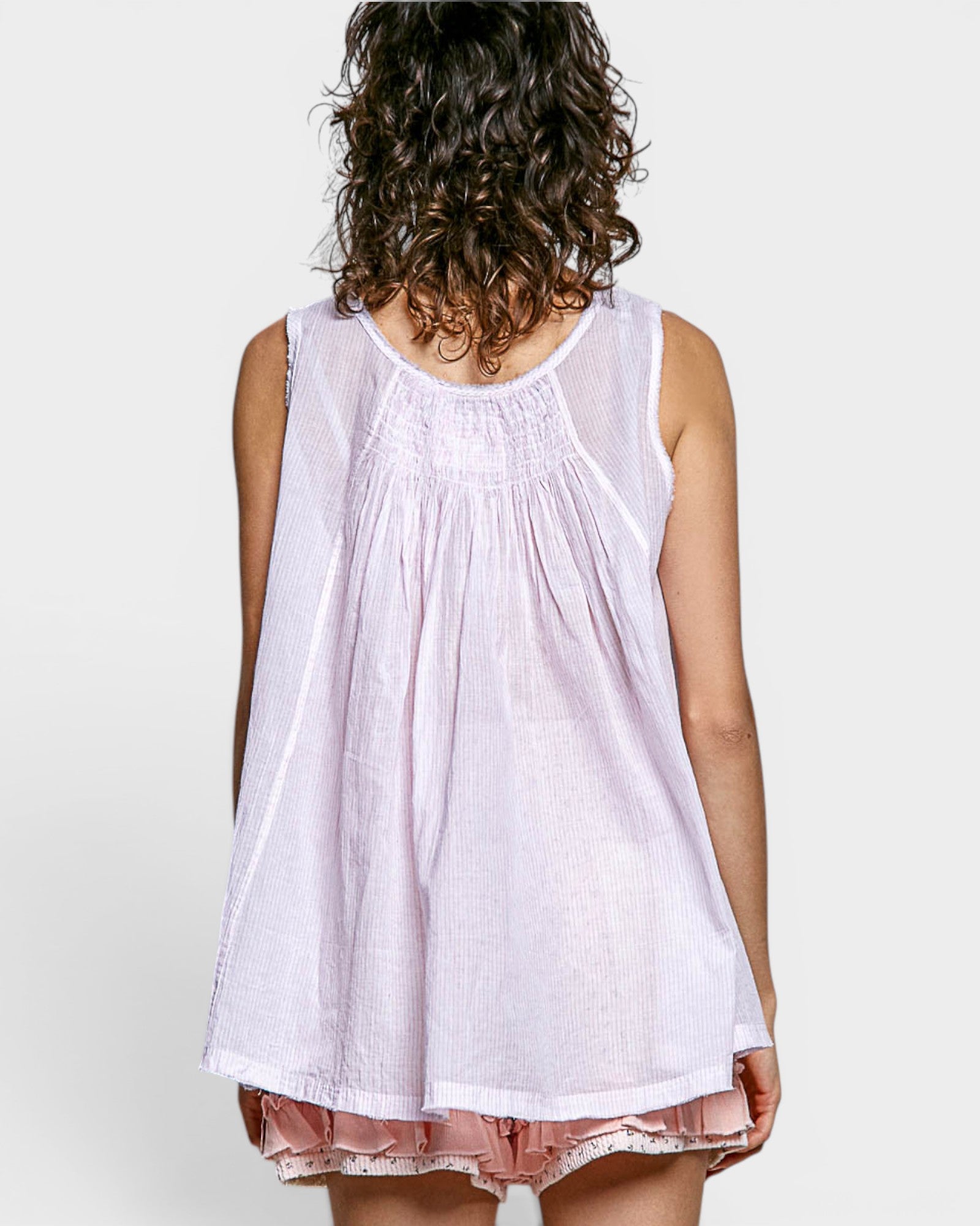 Pink Cotton Smocked Sleeveless Top