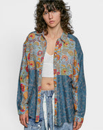 Blue Floral Stripe Button Front Shirt