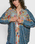 Blue Floral Stripe Button Front Shirt