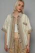 Sage Stripe Patchwork Button Down Top