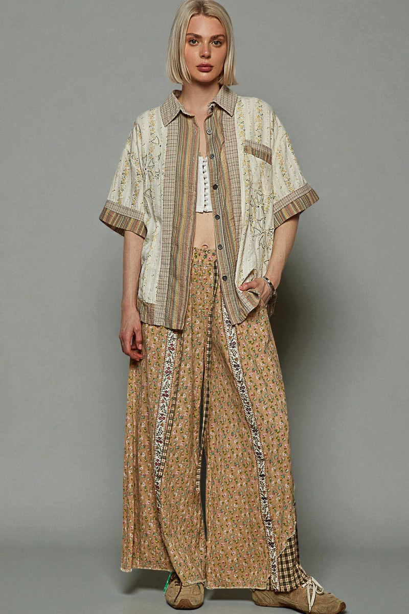 Sage Stripe Patchwork Button Down Top