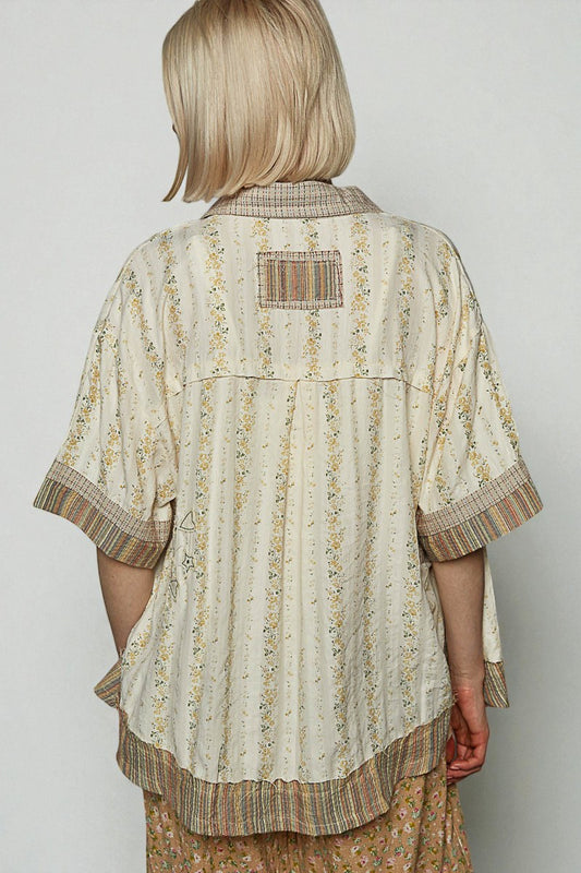 Sage Stripe Patchwork Button Down Top