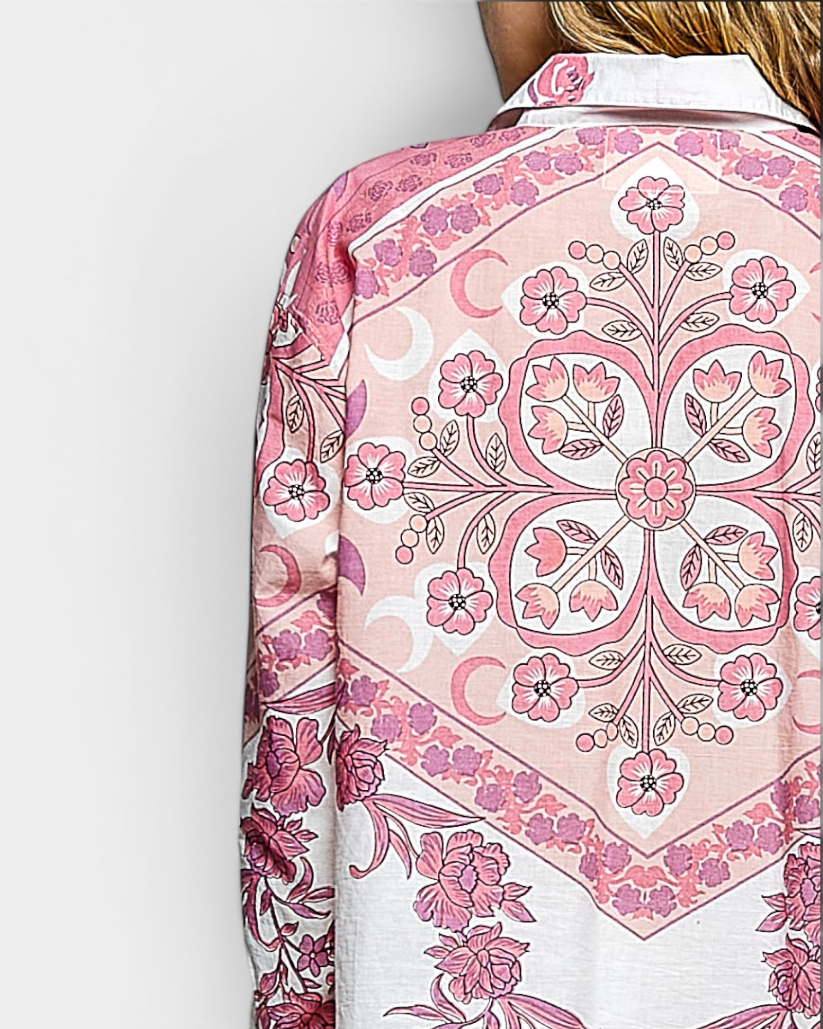 Ivory & Pink Floral Print Button-Front Blouse