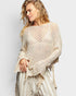 Cream Cotton Open Knit Bell Sleeve Top