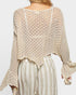 Cream Cotton Open Knit Bell Sleeve Top