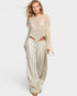 Cream Cotton Open Knit Bell Sleeve Top