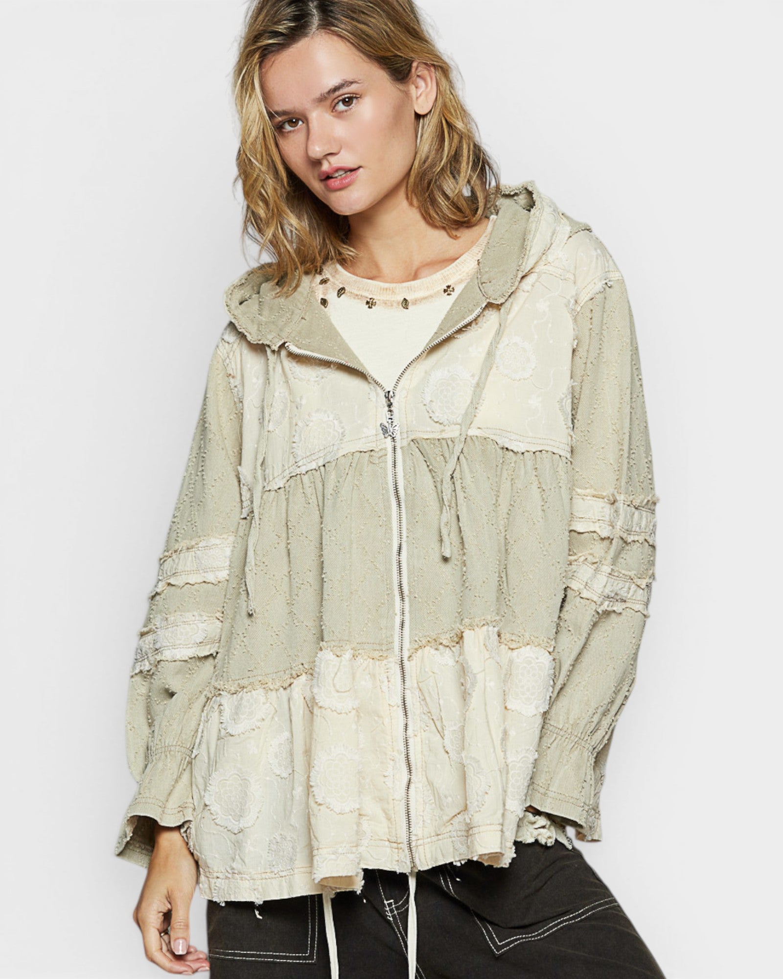 Sage Hooded Patchwork Jacket