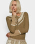 Olive Lace Trim Henley Top