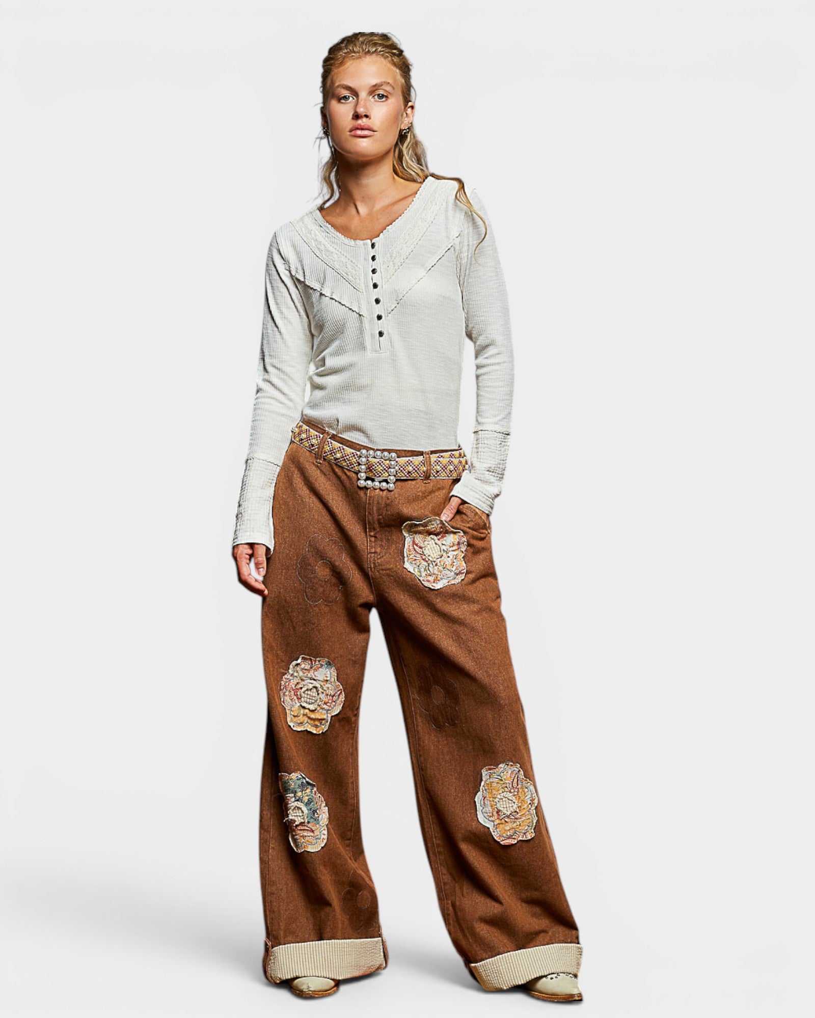 Ivory Lace Trim Henley Top