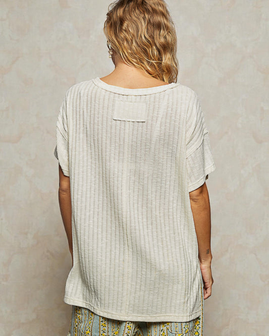 Natural Ribbed V-Neck Relaxed Tee