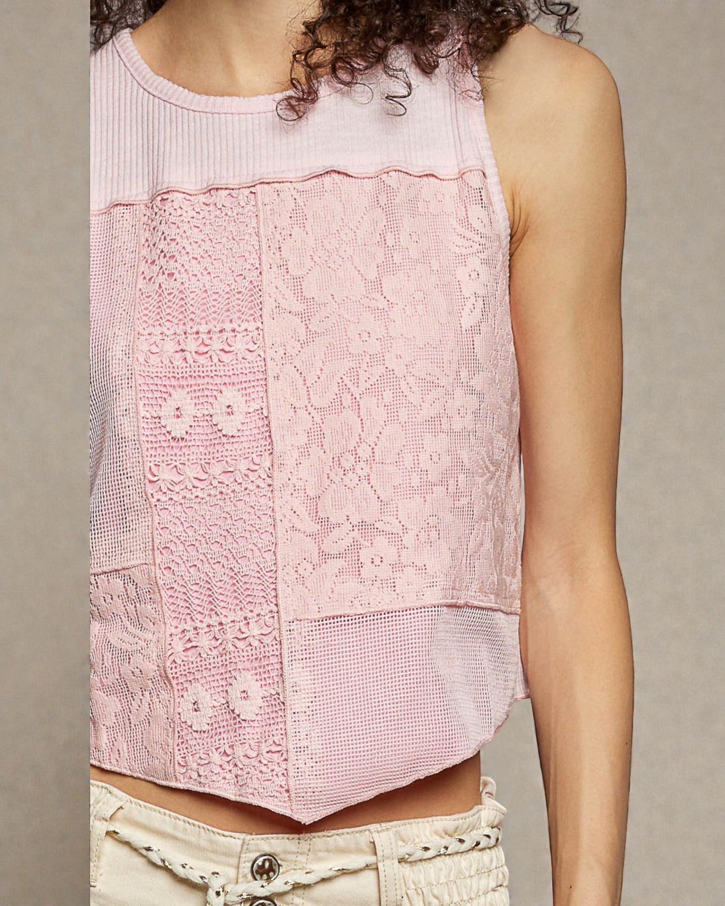 Blush Patchwork Lace Tank