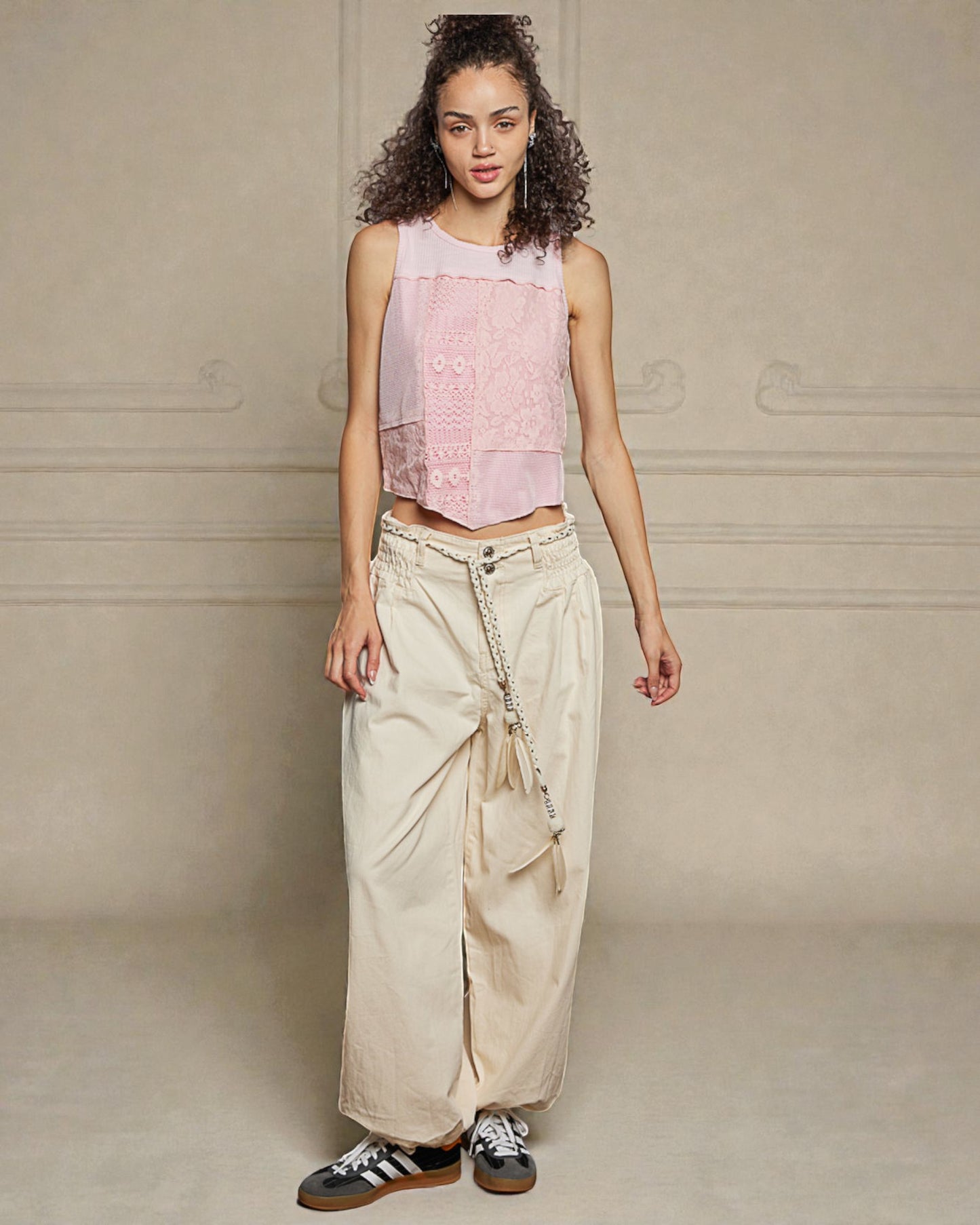 Blush Patchwork Lace Tank