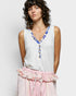 Ivory Floral Trim Waffle Knit Tank