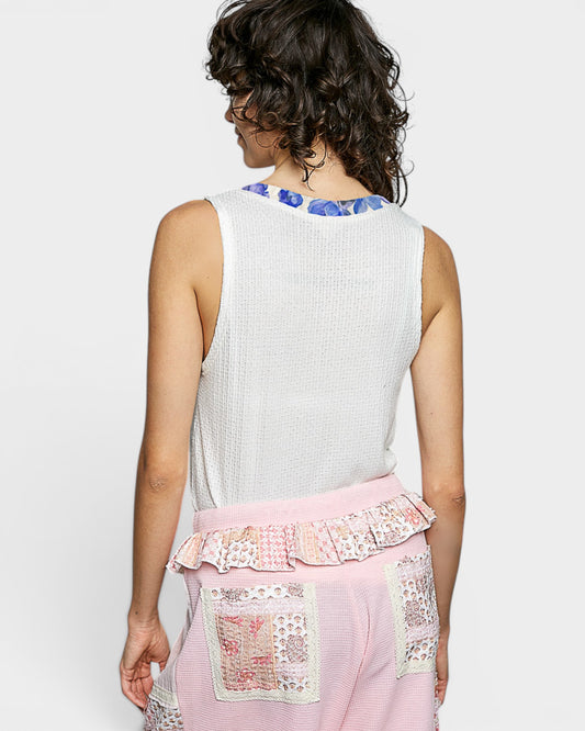 Ivory Floral Trim Waffle Knit Tank