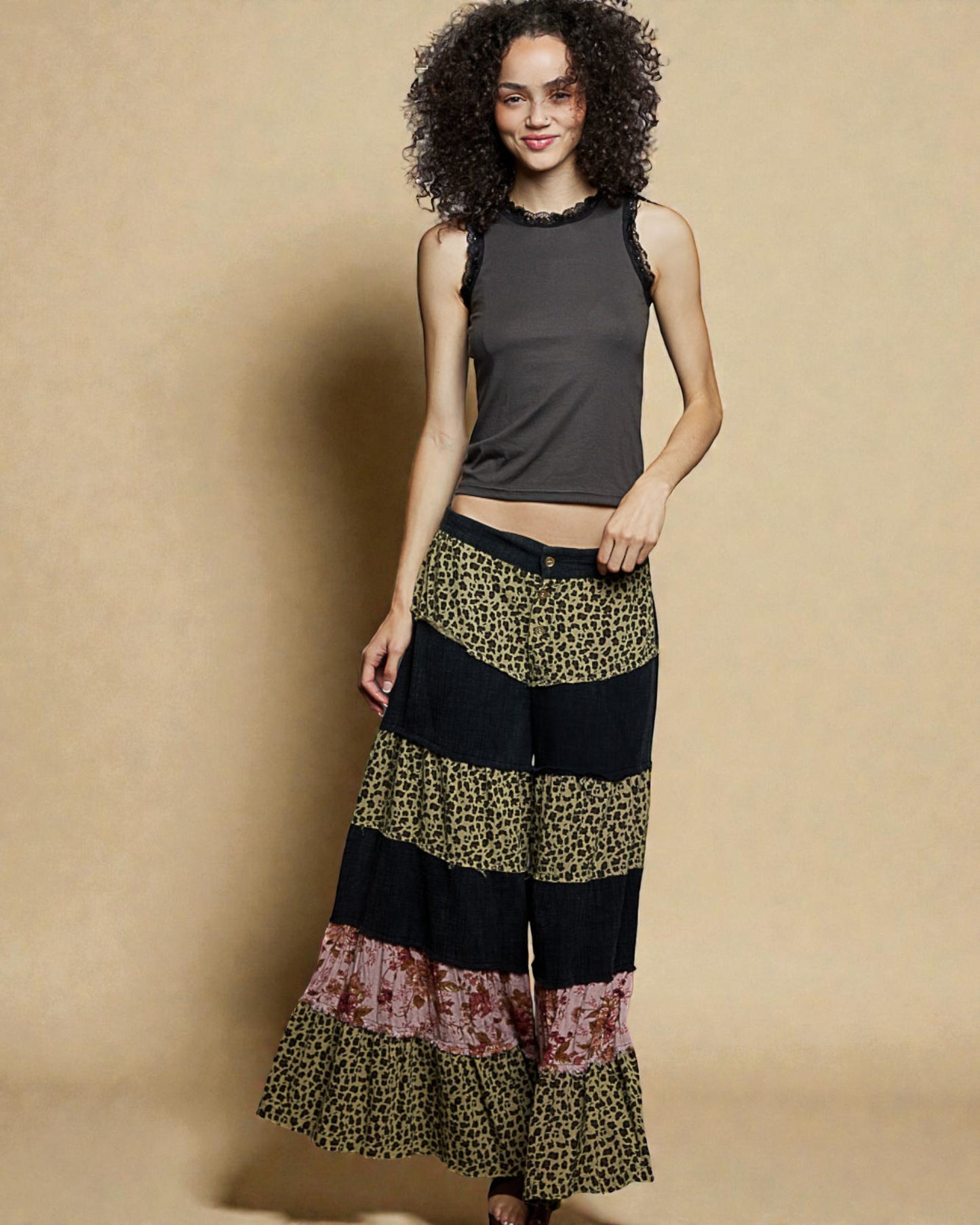 Charcoal Lace Trim Sleeveless Tank