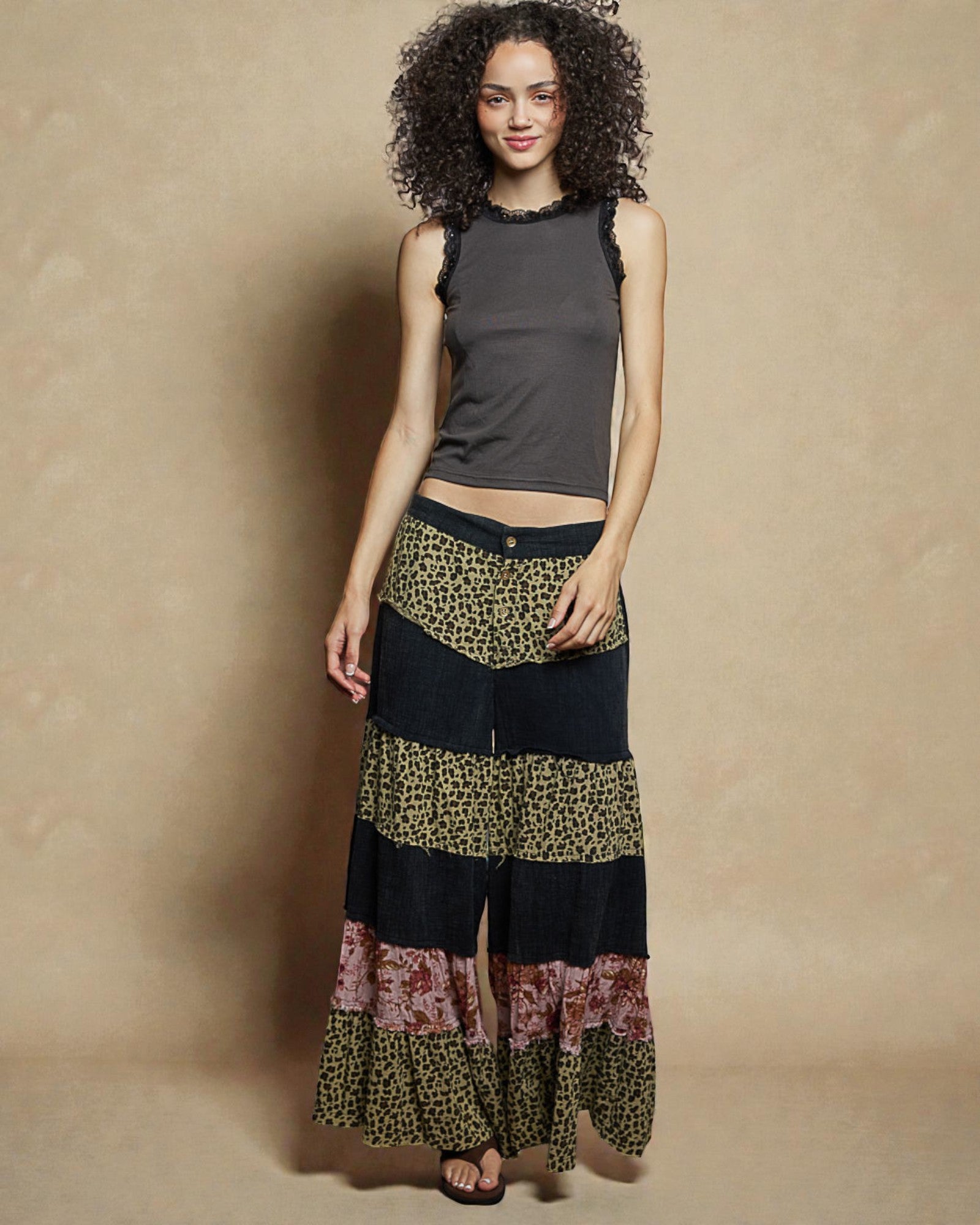 Charcoal Lace Trim Sleeveless Tank