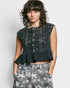 Black Lace Button-Front Peplum Top