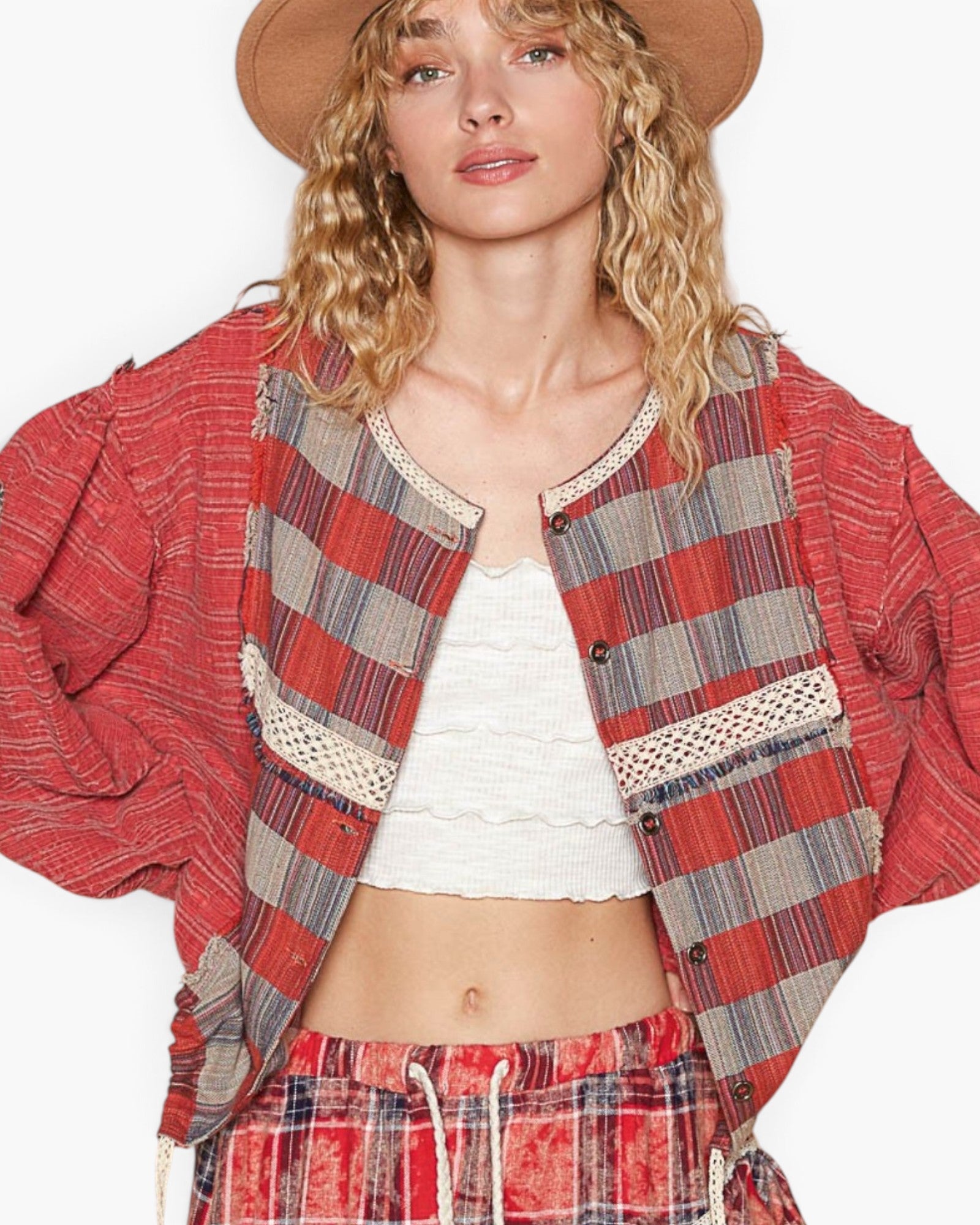 Chemise à carreaux rouge à manches longues