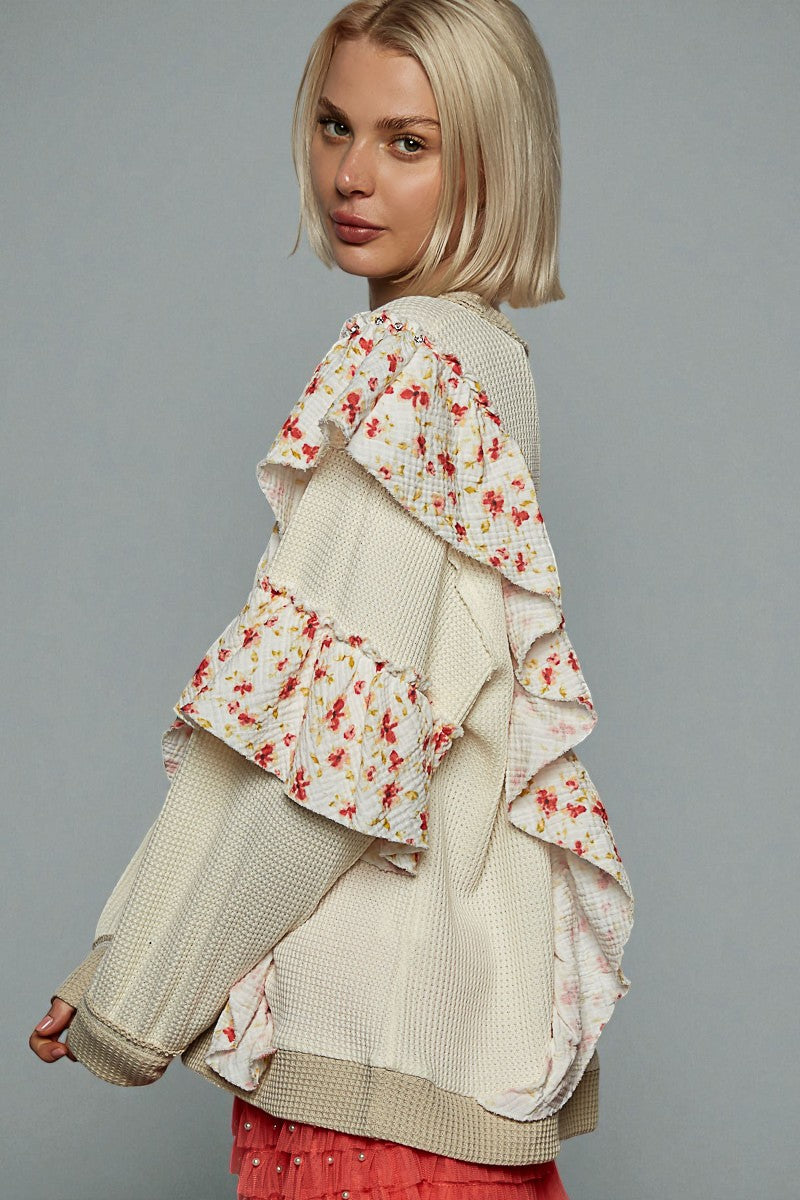 Cream & Floral Ruffle Patchwork Top