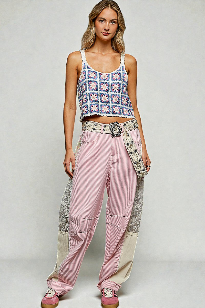 Denim Blue Crochet Floral Tank Top