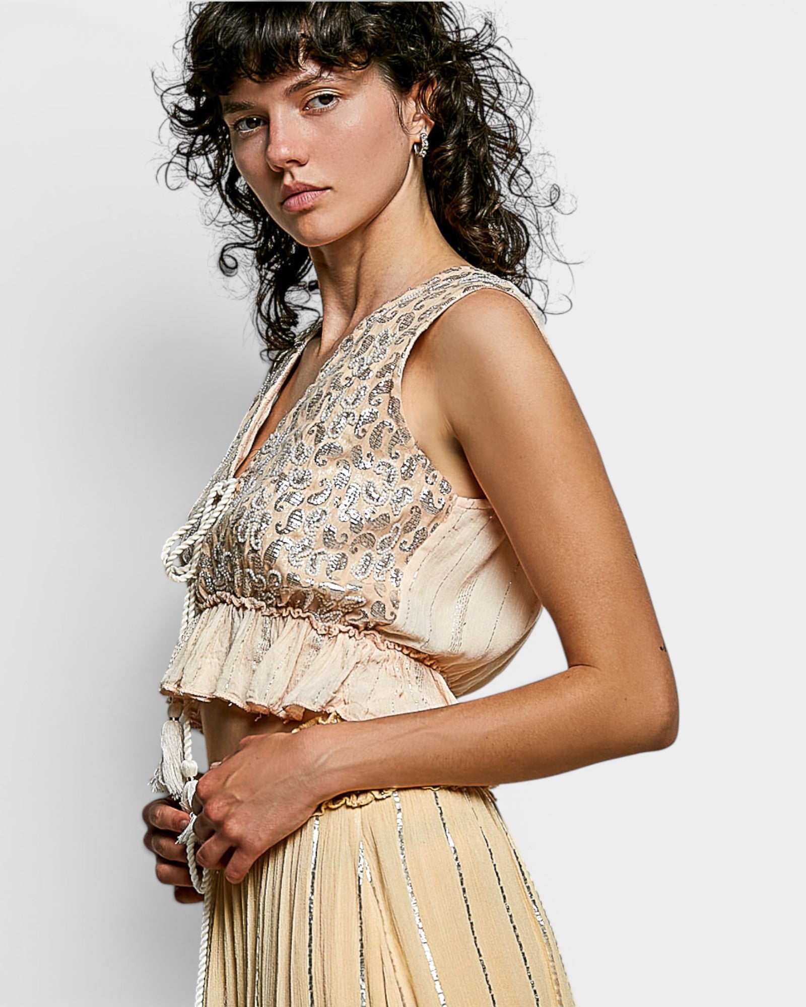 Coral Haze Tie Front Ruffle Crop Top