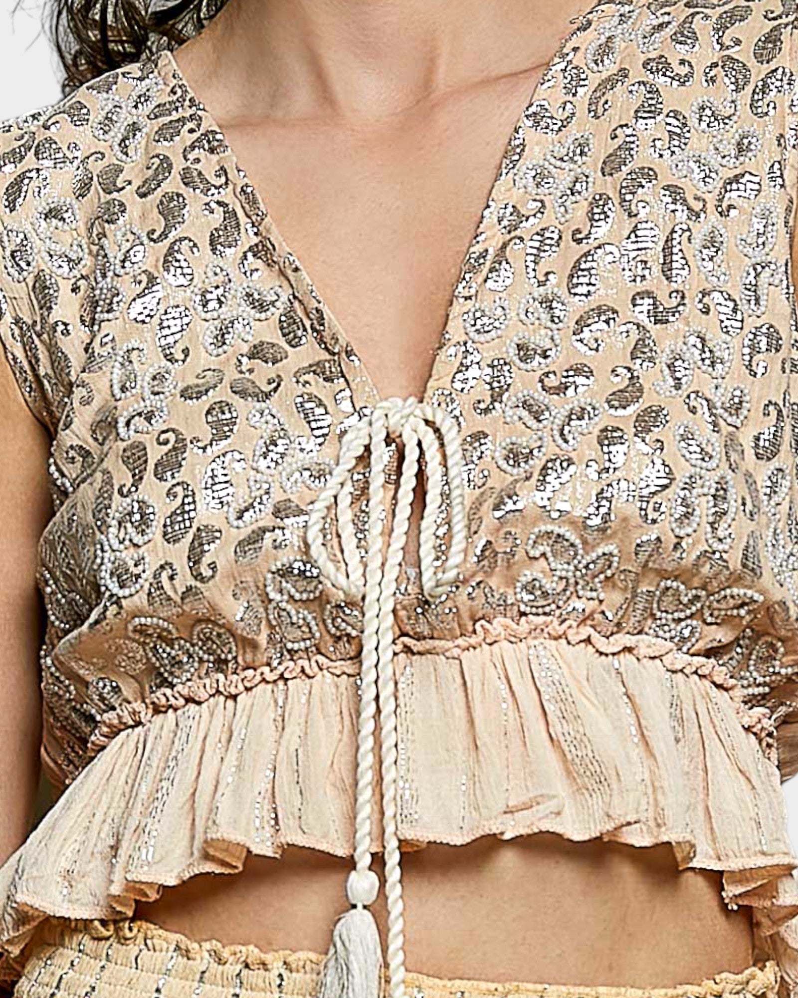 Coral Haze Tie Front Ruffle Crop Top