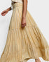 Coral Haze Metallic Stripe Tiered Maxi Skirt